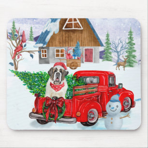 St. Bernard Hund in Weihnachten LKW Schnee Mousepad
