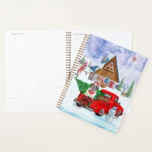 St. Bernard Hund in Weihnachten LKW Schnee Planer