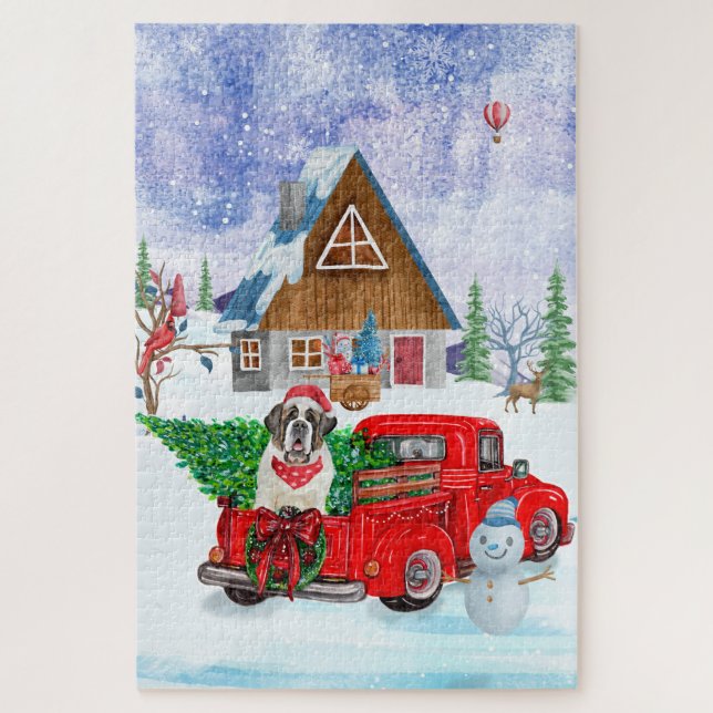 St. Bernard Hund in Weihnachten LKW Schnee Puzzle (Vertikal)