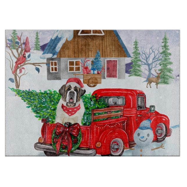 St. Bernard Hund in Weihnachten LKW Schnee Schneidebrett (Vorderseite)