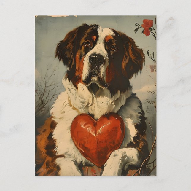 St. Bernard Hund Vintag Valentinstag Postkarte (Vorderseite)