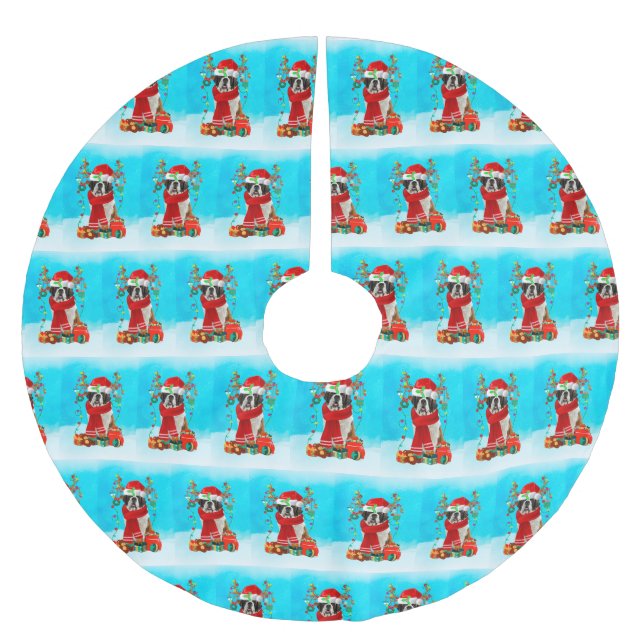 St. Bernard im Schnee mit Weihnachtsgeschenken Polyester Weihnachtsbaumdecke (Vorderseite)