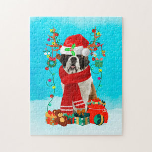 St. Bernard im Schnee mit Weihnachtsgeschenken Puzzle