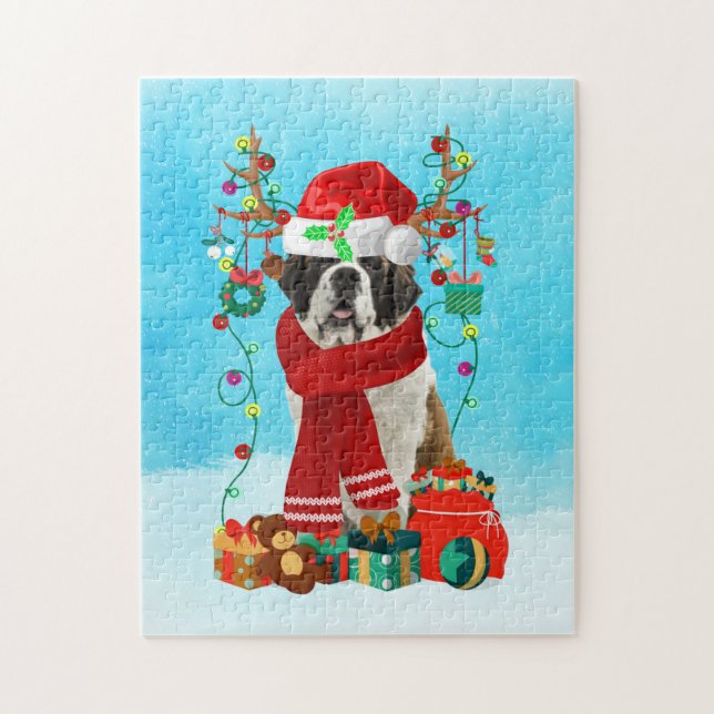 St. Bernard im Schnee mit Weihnachtsgeschenken Puzzle (Vertikal)