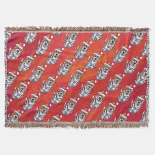 St. Bernard in Hat Pattern On Red Decke