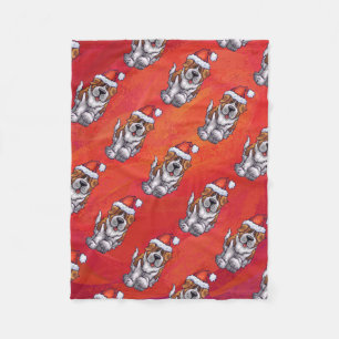 St. Bernard in Hat Pattern On Red Fleecedecke