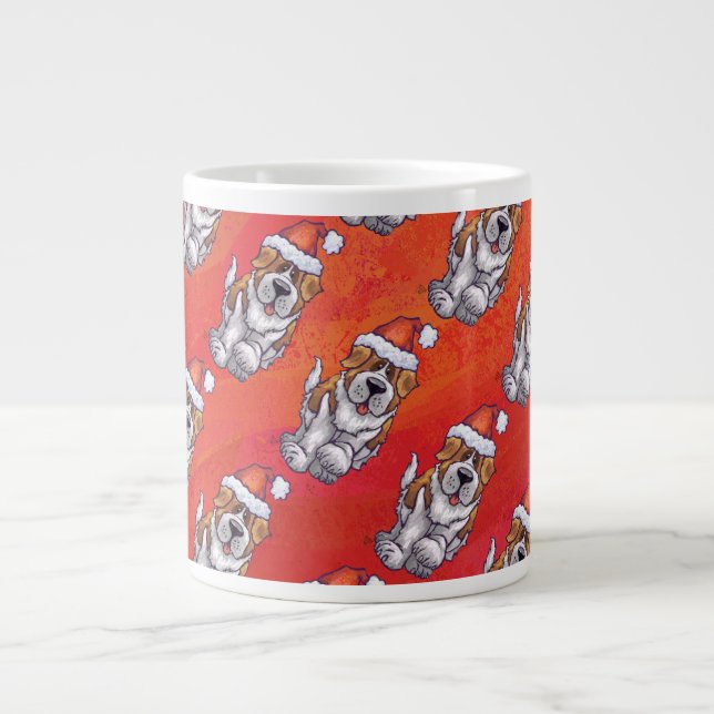 St. Bernard in Hat Pattern On Red Jumbo-Tasse (Vorderseite)