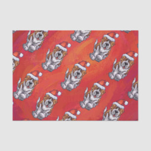 St. Bernard in Hat Pattern On Red Seidenpapier