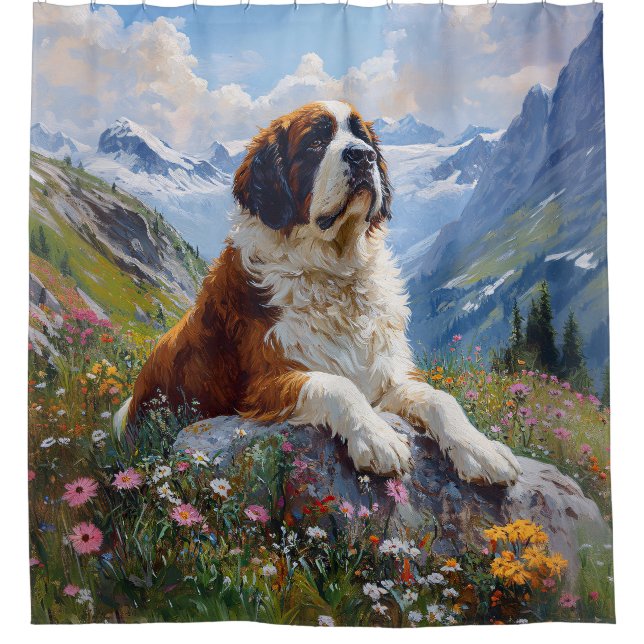 St. Bernard Landschaftliche Wildblume Duschvorhang (Vorderseite)