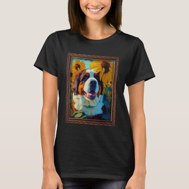 St Bernard Malerei Sonnenblumen Blume Mama T-Shirt (Vorderseite)