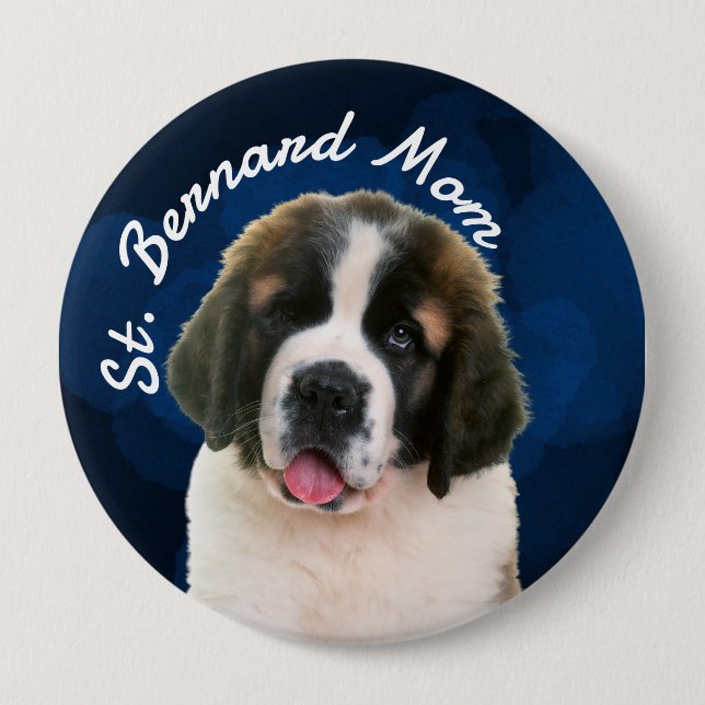 St. Bernard Mama mit blauer Hintergrundtaste Button (Vorderseite)