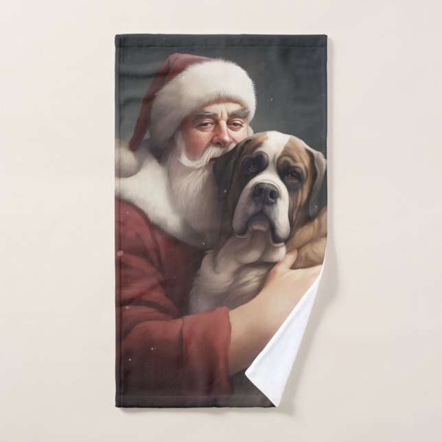 St. Bernard mit dem Weihnachtsmann Weihnachten Badhandtuch Set (Handtuch)
