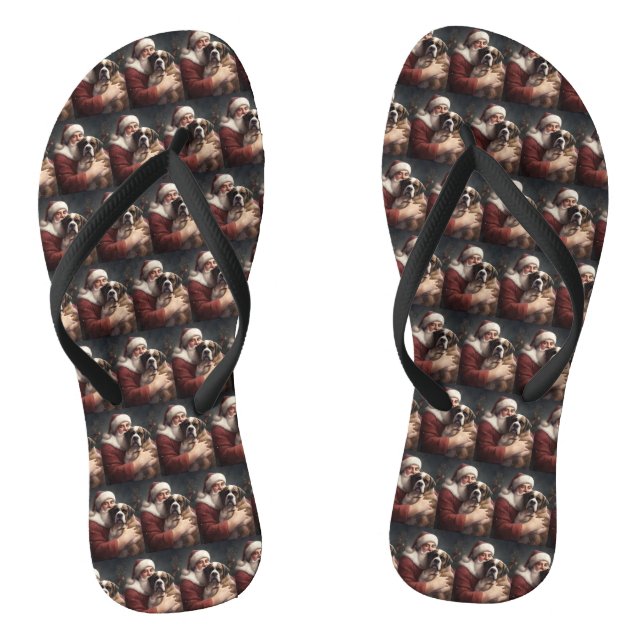 St. Bernard mit dem Weihnachtsmann Weihnachten Flip Flops (Fußbett)