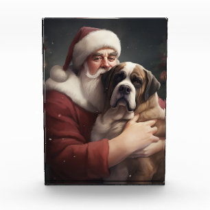 St. Bernard mit dem Weihnachtsmann Weihnachten Fotoblock