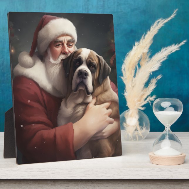 St. Bernard mit dem Weihnachtsmann Weihnachten Fotoplatte (Seite)