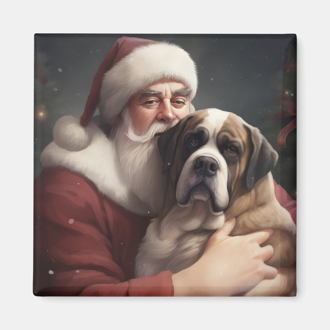 St. Bernard mit dem Weihnachtsmann Weihnachten Magnet (Vorne)