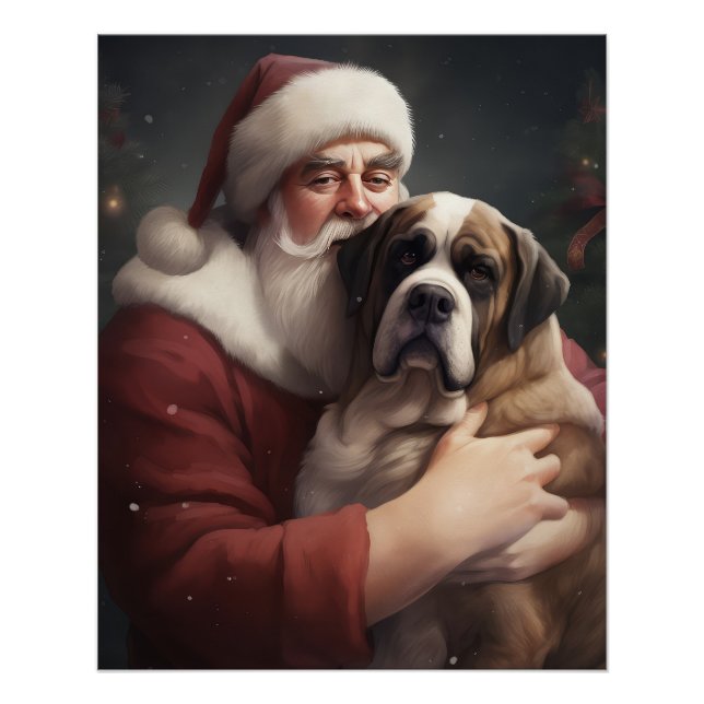 St. Bernard mit dem Weihnachtsmann Weihnachten Poster (Vorderseite)