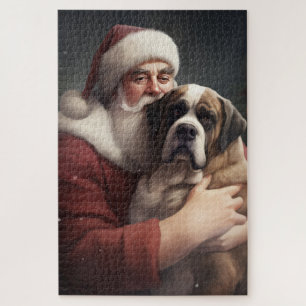 St. Bernard mit dem Weihnachtsmann Weihnachten Puzzle