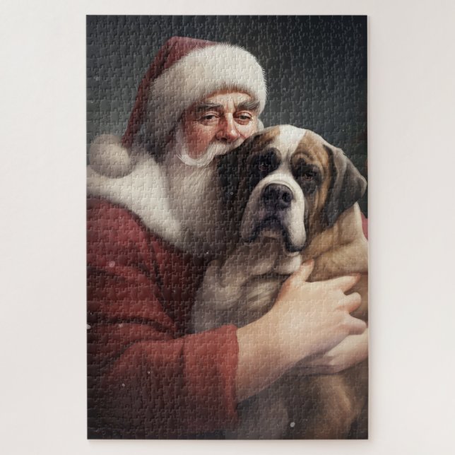 St. Bernard mit dem Weihnachtsmann Weihnachten Puzzle (Vertikal)