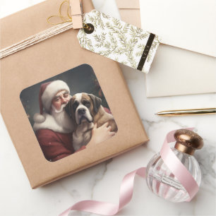 St. Bernard mit dem Weihnachtsmann Weihnachten Quadratischer Aufkleber