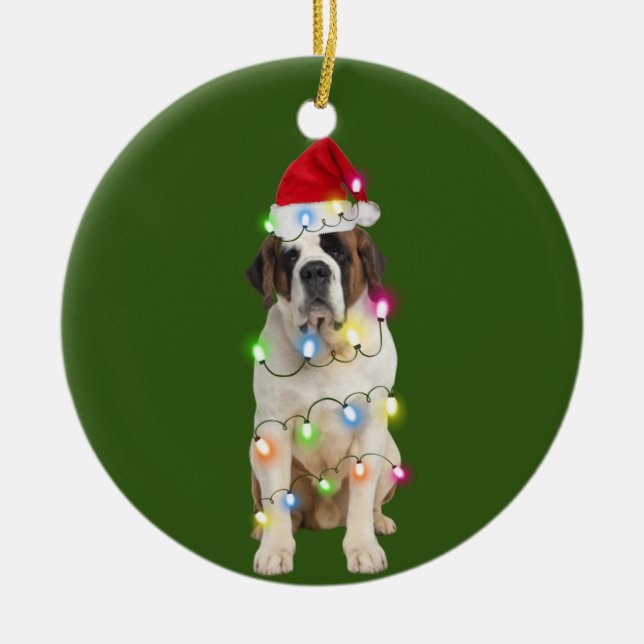 St. Bernard mit Weihnachtsgespenst Santa Keramik Ornament (Vorne)