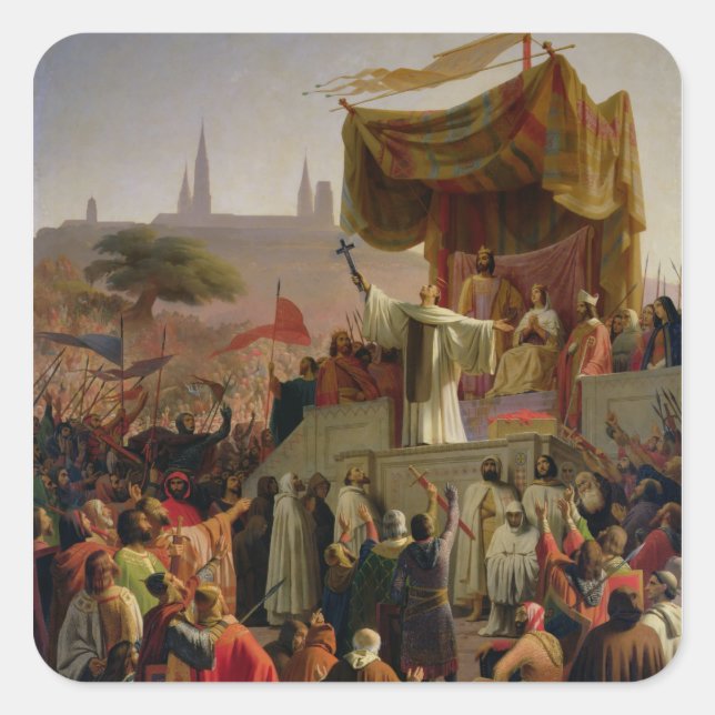 St. Bernard predigt den zweiten Kreuzzug Quadratischer Aufkleber (Vorderseite)