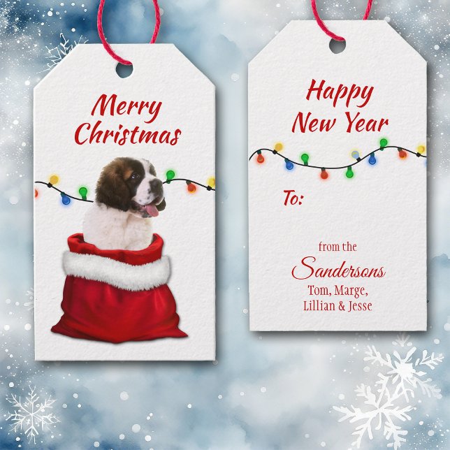 St. Bernard Puppy in Santa Bag Geschenkanhänger (Von Creator hochgeladen)