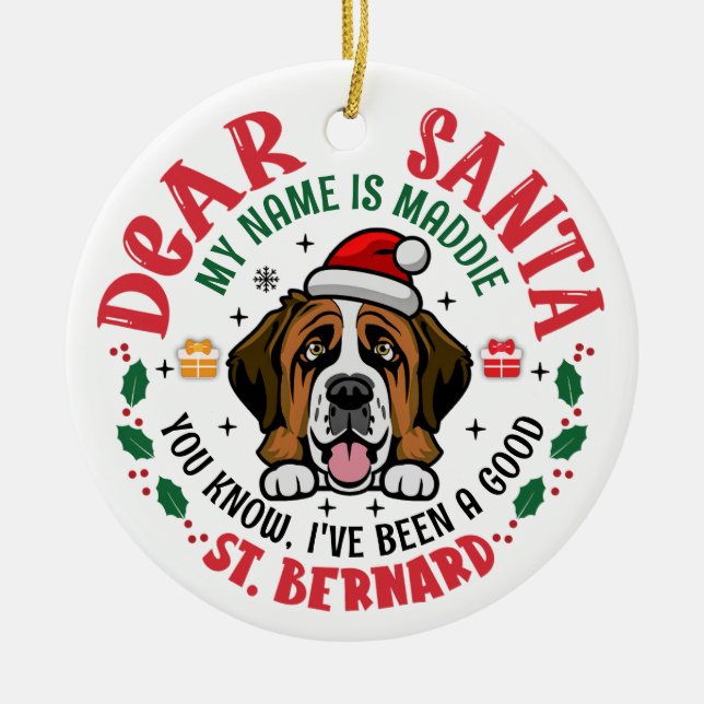 St. Bernard Swiss Dog Weihnachten Personalisiert Keramik Ornament (Vorne)
