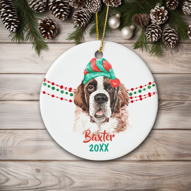 St Bernard Weihnachtsmannmütze Holiday String Bead Keramik Ornament (Von Creator hochgeladen)