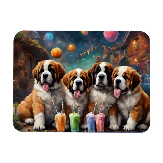 St. Bernard Welpen und Milchshakes Magnet (Horizontal)