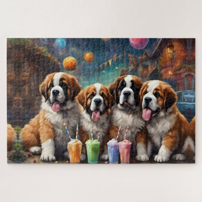 St. Bernard Welpen und Milchshakes Puzzle (Horizontal)