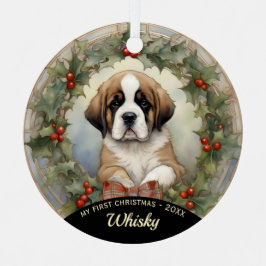 St. Bernard Welppy's First Christmas Ornament Aus Metall