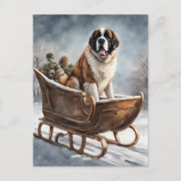 St Bernard Winter Sleigh Scene
