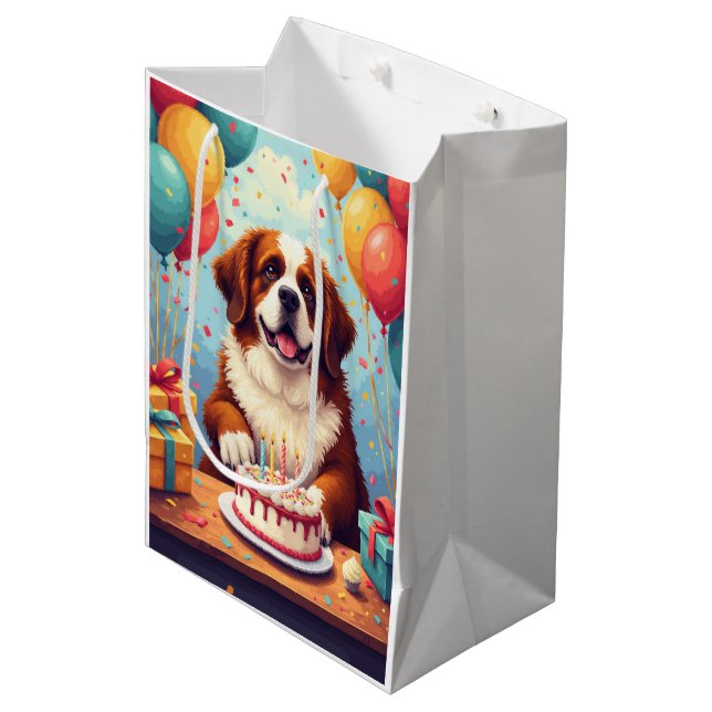 St.-Bernhard-Geburtstagsfeier Mittlere Geschenktüte (Vorderseite Schrägansicht)