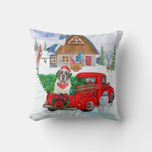 St.-Bernhard-Hund im Weihnachtslieferwagen Schnee Kissen