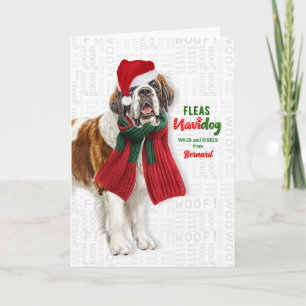 St. Bernhard Hund Lustige Flöhe Navidog mit Namen Feiertagskarte