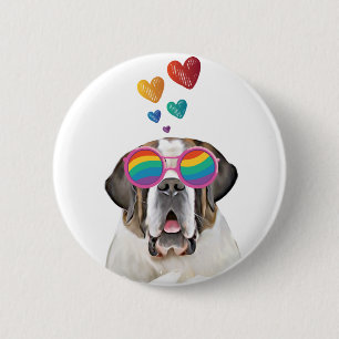 St. Bernhard Hund mit Herzen Valentinstag Button