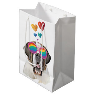 St.-Bernhard-Hund mit Herzen Valentinstag Mittlere Geschenktüte