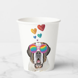 St. Bernhard Hund mit Herzen Valentinstag Pappbecher