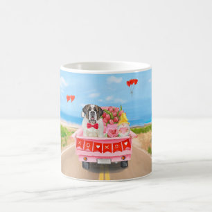 St. Bernhard Hund Valentinstag Truck Herzen Kaffeetasse