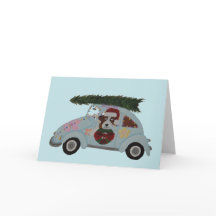 St. Bernhard in Hippie-Auto zu Weihnachten