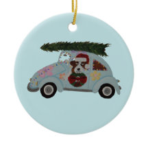 St. Bernhard in Hippie-Auto zu Weihnachten