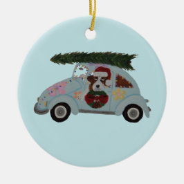 St. Bernhard in Hippie-Auto zu Weihnachten Keramik Ornament