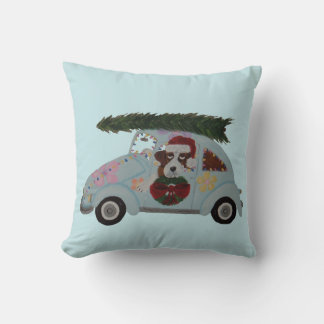 St. Bernhard in Hippie-Auto zu Weihnachten Kissen