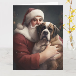 St. Bernhard mit Weihnachtsmann Festliches Weihnac Karte