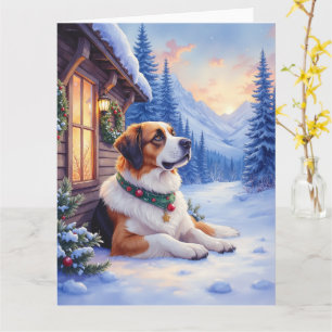 St. Bernhard Schneebedeckte Berghütte Weihnachtshu Karte