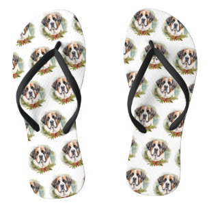 St. Bernhard Weihnachts-Kranz Fröhlicher Hund Flip Flops