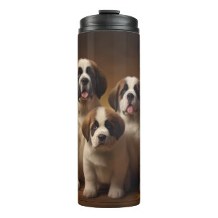 St. Bernhard Welpe Herbstfreude Kürbis Thermosbecher