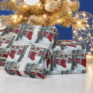 St. Bernhard Welpe in Weihnachtsstrumpf Geschenkpapier