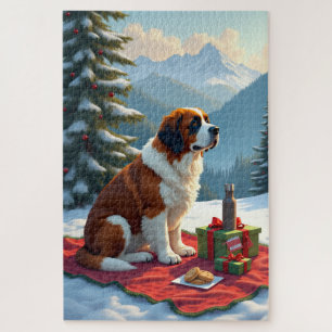 St. Bernhard Winterpicknick Weihnachtsmalerei Puzzle